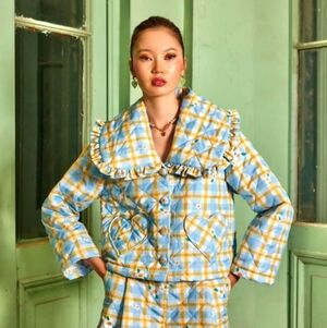 NEW Flainer Blue Daisy Field Fluffy Jacket Sz XS-S